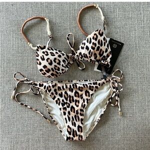 NWT ViX Paula Hermanny Scarlet Elis Leopard String Bikini Set Size Small